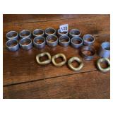 PEWTER NAPKIN RINGS IN WICKER SMALL BASKET 13