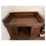 WALNUT SINGLE DRAWER HEAVILY CARVED DESK