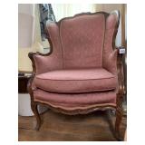 CARVED WALNUT ARMCHAIR ORIGINAL FABRIC 42H28W24D