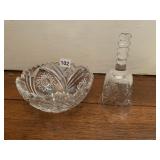 CUT GLASS BOWL CHIP ON EDGE AND ETCHED BELL