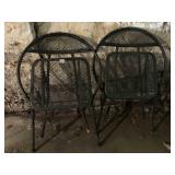 2 BLACK METAL FOLDING CHAIRS AND TABLE SEE PHOTOS