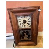 ANTIQUE WALL CLOCK LEADED GLASS DEER MOTIF WITH