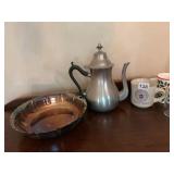 PEWTER TEA POT 2 BINGEN RHEIN GLASSES ETC.