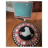 CHALK BOARD AND ROOSTER NEEDLE POINTED RUG AND