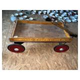 WOOD WAGON RED WHEELS RUBBER ON WHEEL NEEDS HELP