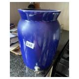 BLUE POTTERY BEVERAGE DISPENSER W/ LID