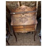 DROP FRONT DESK OAK HEAVILY CARVED GOOD COND