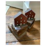 BRICK BOOK ENDS TIERED 1 PIECE WOOD HOUSE ON TOP