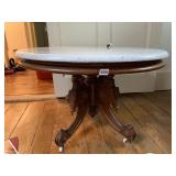 VICTORIAN WALNUT TURTLE TOP TABLE PORCELAIN