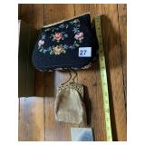 NEEDLE POINT HANDBAG WITH GOLD ACCENT AND VINTAGE