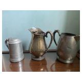 PEWTER TANKARD AND PITCHER AND SILVER PLATE PAUL
