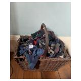 ANTIQUE BASKET WITH WOOL STRIPS FOR WEEDING