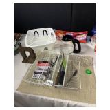 DISH RACK, ORGANIZER BASKET, KITCHEN TOWELS, ETC.