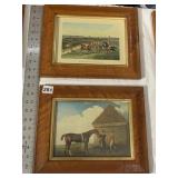 2 FRAMES W/ PRINTS BURLED WOOD FRAMES