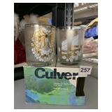 VINTAGE SET IN BOX 4 CULVER ROCKS GLASSES W/ GOLD