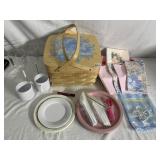NEIMAN MARCUS HAND PAINTED PICNIC BASKET WITH ALL