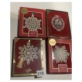 4 LENOX NEW IN BOX CHRISTMAS ORNAMENTS