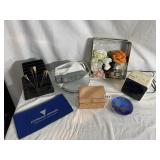 SONY CLOCK RADIO, COPPER RECIPE BOX, DESK