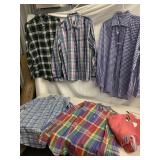 RUGBY 38/32 SLACKS, 5 DRY CLEANED SHIRTS XL INCL.