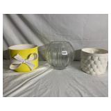 DESIGN GUILD CRYSTAL VASE, 2 PLANTERS ONE W/ BOW