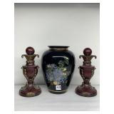 BLACK GLASS VASE WRAPPED IN Dï¿½COR, DECORATIVE