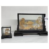 ASIAN CORK CARVED DIORAMAS WITH CRANES, VERY