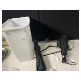 WASTE BASKET, HANGERS, UMBRELLAS