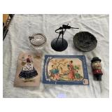 VINTAGE DECALS, CRYSTAL ASHTRAY, METAL MUSICIAN,