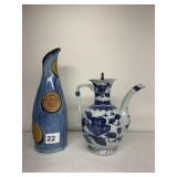 PORCELAIN BLUE AND WHITE COFFEE POT WITH LID AND