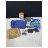 STOPWATCH, PILL CUTTER, CLOTH NAPKINS, POTTERY