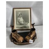 BRONZE BABY SHOES AND PICTURE OF ADORABLE BABY