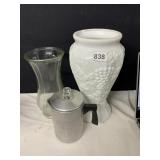 MILK GLASS VASE, GLASS VASE, TEA POT