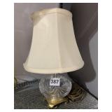 CRYSTAL LAMP W/ SHADE BRASS BASE