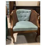 MCM TUFTED BACK CANE SIDE ARMCHAIR LIGHT BLUE