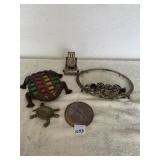 BRASS FROG, DRESSER TRAY NEEDS GLASS/MIRROR,