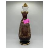 STOPPERED BOTTLE, CRANBERRY GLASS WITH GOLD