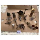 MINIATURE CLOCK, BRASS SWAN, KEYS, BRASS CAT,