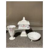 WESTMORELAND CANDY DISH, VASE, SHELL FOOTED BOWL