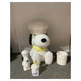 SNOOPY COOKIE JAR, JAM JAR W/ LID, SALT/PEPPER