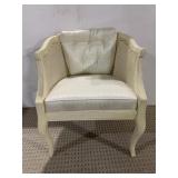 MCM OFF WHITE CANED SIDE CHAIR W/ TUFTED BACK