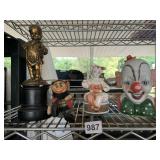 CLOWN MUSIC BOXES, BORGHESE FIGURINE, ETC.