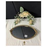 GOLD TONE DRESSER MIRROR WITH ROSE DESIGN