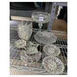 PEDESTAL CANDY DISH, CUT GLASS DISH, CANDLE