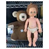 STUFFED VINTAGE BEAR & LORRIE DOLL