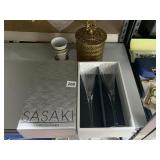 SASAKI CHAMPAGNE GLASSES IN BOX, BRASS GLASS