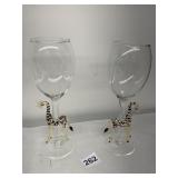 2 GIRAFFE WINE GLASSES