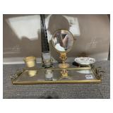 MIRRORED DRESSER TRAY, MIRROR ON STAND, SOAP