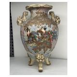 SATSUMA VASE W/ DOG HEAD HANDLES, LEG HAS BEEN