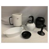 WHISTLING TEA KETTLE, BUFFALO PLAID PITCHER,