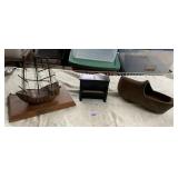 CARVED DANISH WOODEN SHOE, PIANO MUSIC BOX, &